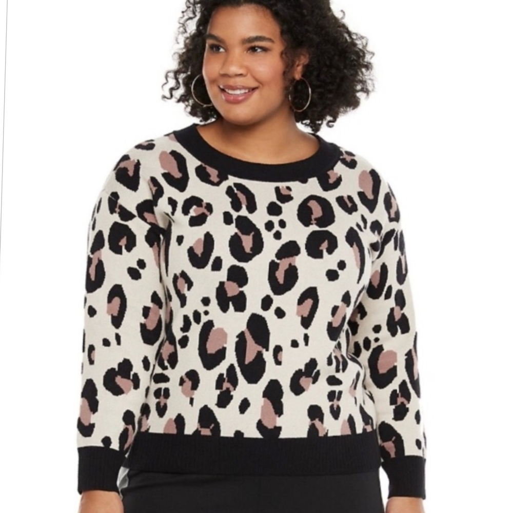 EVRI Leopard Print Sweater Long Sleeve- Black Cream